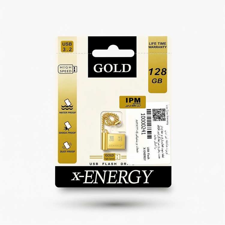 فلش مموری ایکسانرژی مدل GOLD | ظرفیت 128 گیگابایت USB 3.2 با گارانتی مادامالعمر