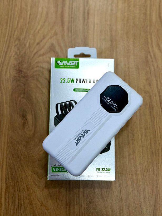 پاوربانک VSMART مدل VS-515 ظرفیت 20000 میلیآمپر ساعت | شارژ سریع 22.5 وات | دارای 4 کابل متصل
