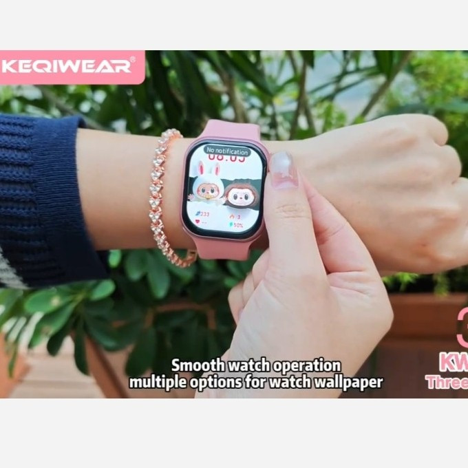 پک لوکس ساعت هوشمند زنانه KEQIWEAR مدل KW73 Mini | ست کامل اپل واچ سری 10 آلمانی به همراه زیورآلات و ۳ بند اضافه