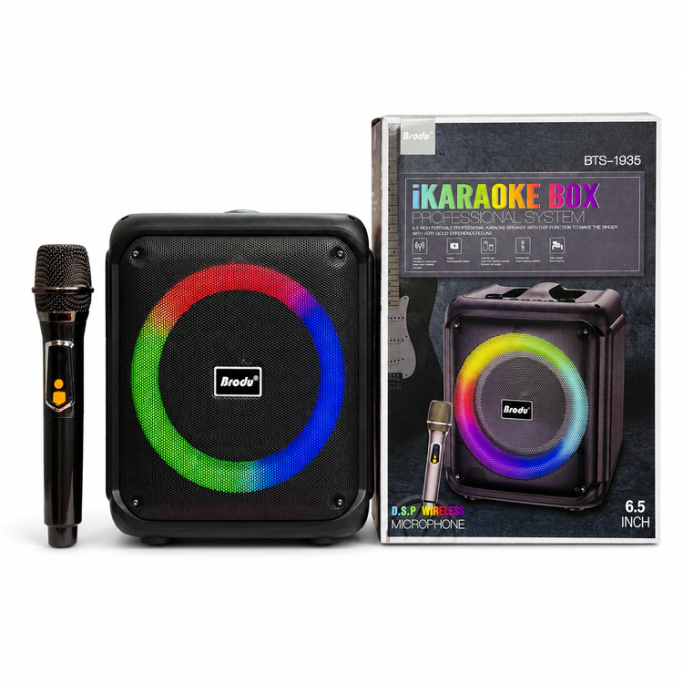 اسپیکر کارائوکه بلوتوثی Brodu BTS‑1935 | با میکروفون بیسیم و نور RGB
