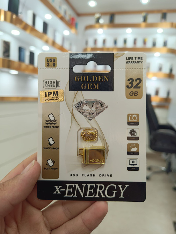 فلش مموری x-ENERGY مدل GOLDEN GEM ظرفیت 32 گیگابایت USB 3.0 با گارانتی مادامالعمر