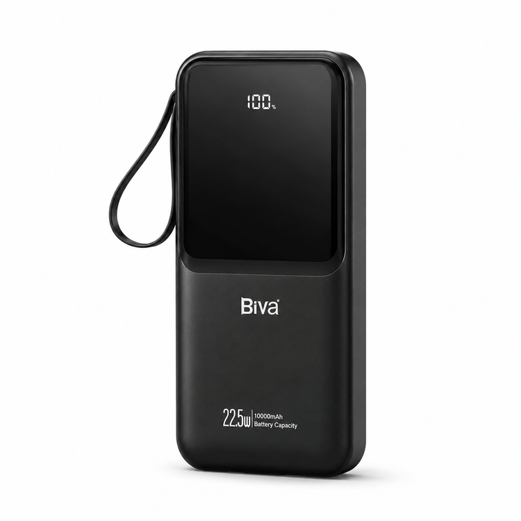 پاوربانک Biva مدل BP-035 ظرفیت 10000 میلیآمپر ساعت | توان 22.5 وات | دارای کابلهای متصل (تایپ سی و لایتنینگ)