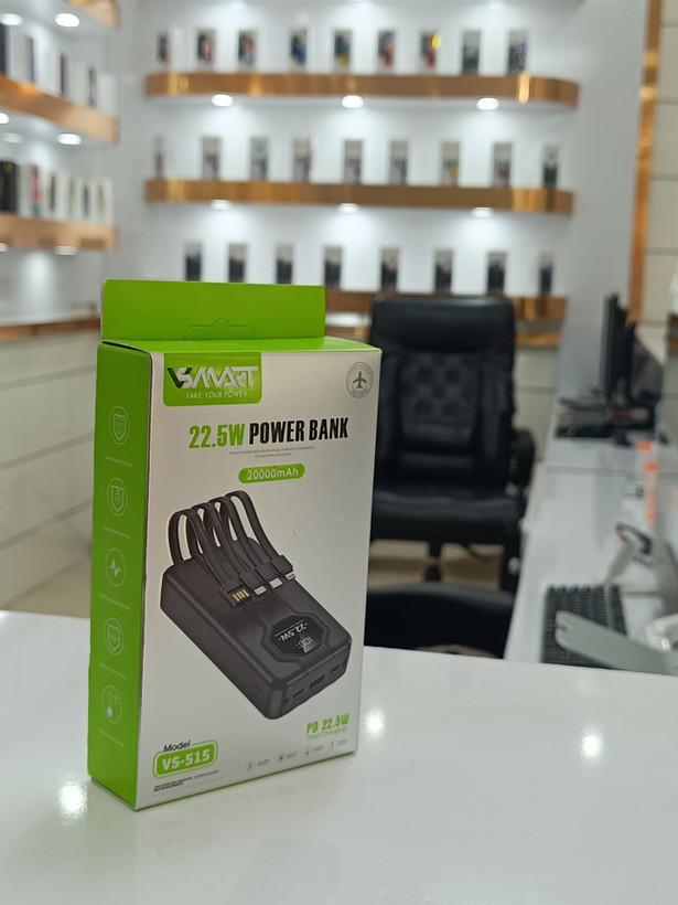 پاوربانک VSMART مدل VS-515 ظرفیت 20000 میلیآمپر ساعت | شارژ سریع 22.5 وات | دارای 4 کابل متصل