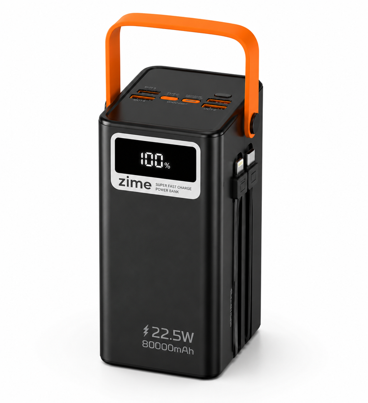 پاوربانک ۸۰۰۰۰ میلیآمپر Zime مدل B18 | مجهز به ۴ خروجی USB و توان ۲۲.۵ وات