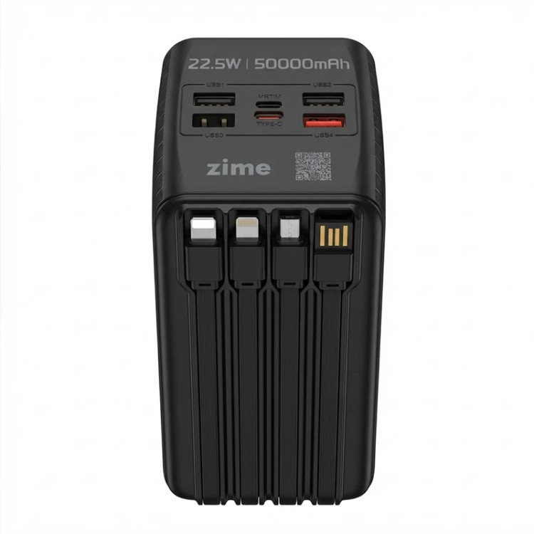 پاوربانک ۵۰۰۰۰ میلیآمپر Zime مدل B15 Ultra Pro توان ۲۲.۵ وات (دارای ۴ کابل متصل و چراغ قوه)