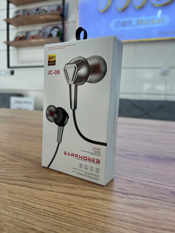 هندزفری سیمی JC‑08 با جک ۳.۵ میلیمتری (HiFi Audio با میکروفون و Bass قوی)