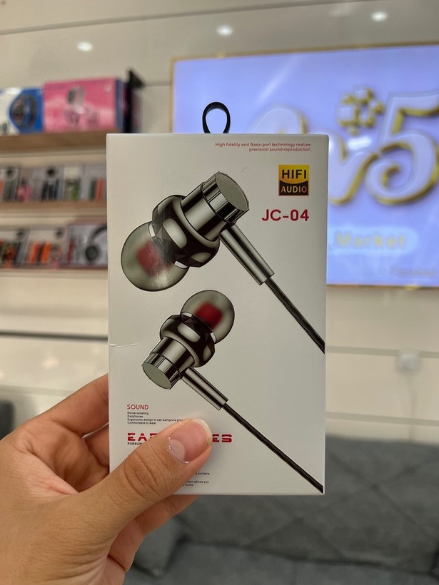 هندزفری سیمی JC‑04 HiFi Audio با جک ۳.۵ میلیمتری و میکروفون | باس قوی و صدای شفاف