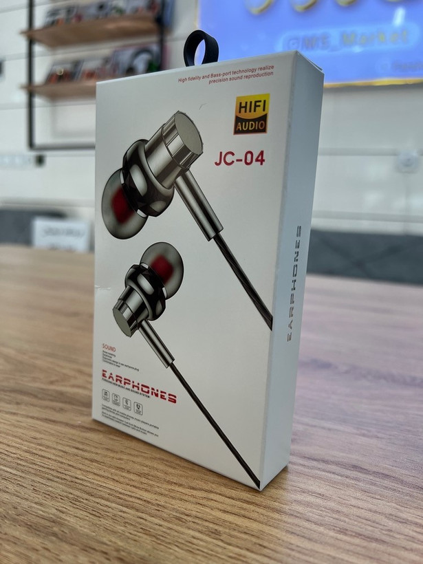 هندزفری سیمی JC‑04 HiFi Audio با جک ۳.۵ میلیمتری و میکروفون | باس قوی و صدای شفاف