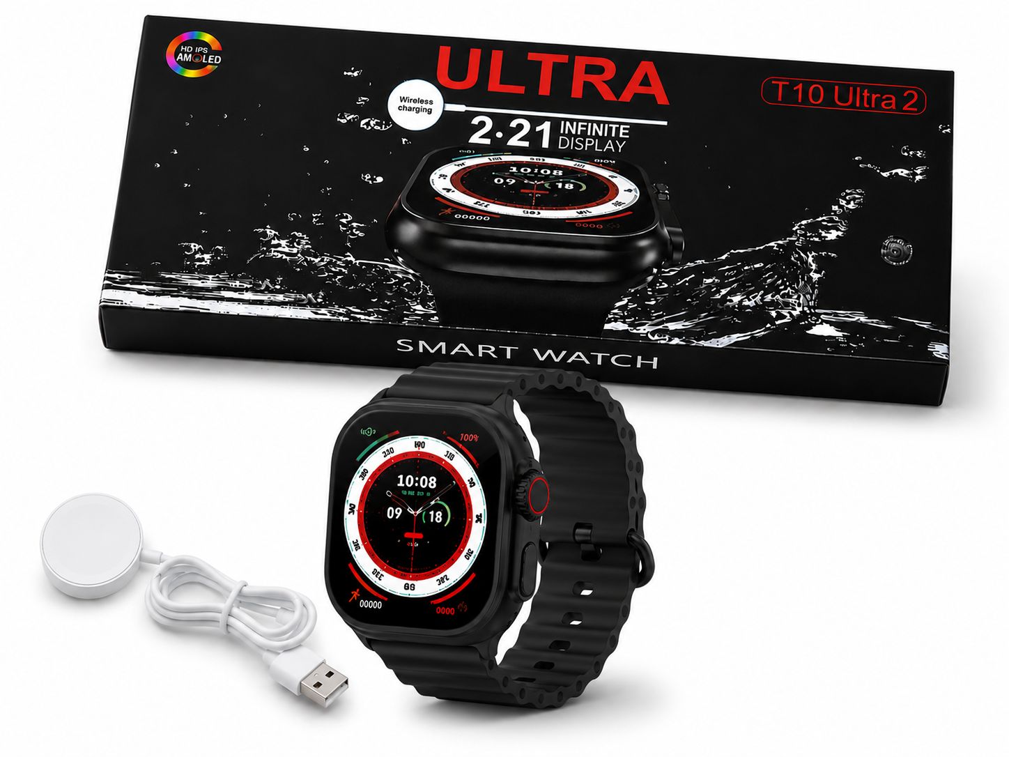 ساعت هوشمند مدل T10 Ultra 2 با صفحه نمایش ۲.۲۱ اینچی HD | شارژ بی‌سیم و قابلیت تماس بلوتوثی
