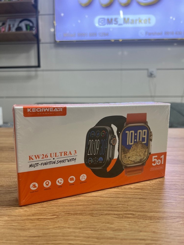 ساعت هوشمند KEQIWEAR مدل KW26 ULTRA 3 با قابلیت مکالمه و GPS | پک اقتصادی ۱+۵