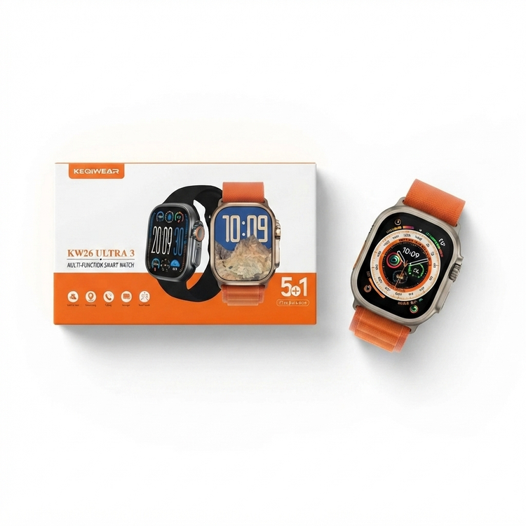 ساعت هوشمند KEQIWEAR مدل KW26 ULTRA 3 با قابلیت مکالمه و GPS | پک اقتصادی ۱+۵