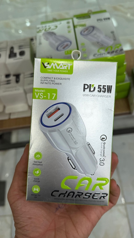 شارژر فندکی خودرو VSmart مدل VS-17 | توان ۵۵ وات PD & QC 3.0 | دارای حلقه نورانی