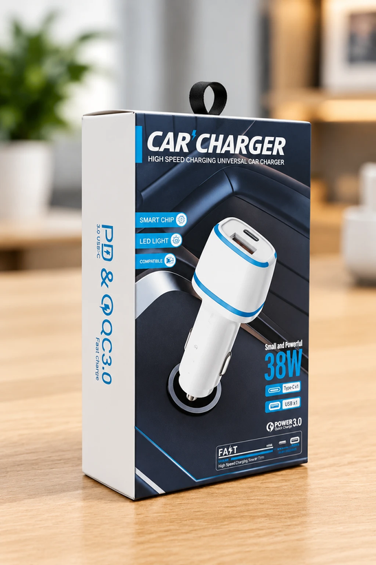 شارژر فندکی ۳۸ وات دو پورت (Type-C PD 20W + USB QC 3.0)