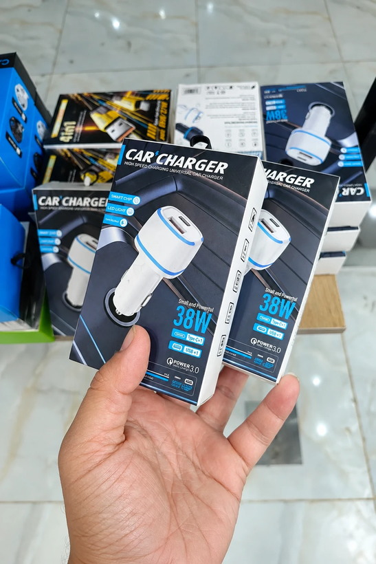 شارژر فندکی ۳۸ وات دو پورت (Type-C PD 20W + USB QC 3.0)