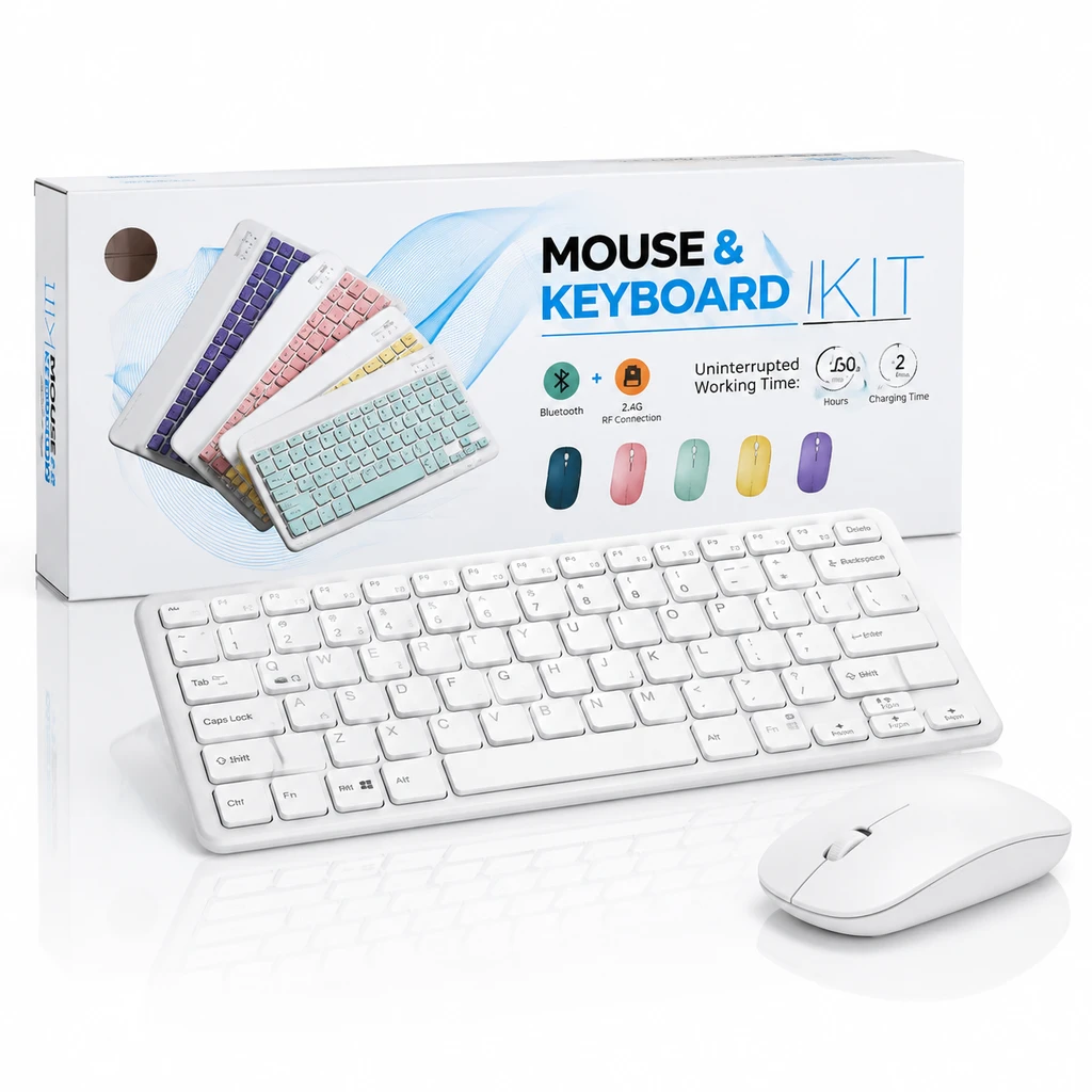 ست ماوس و کیبورد بی‌سیم بلوتوثی چندکاره (Multi-Device Bluetooth Kit) با نور پس‌زمینه RGB